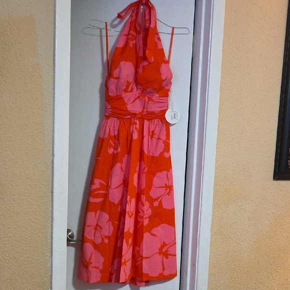 STAUD Red and Pink Backless Floral Dress - Picture 5 of 9